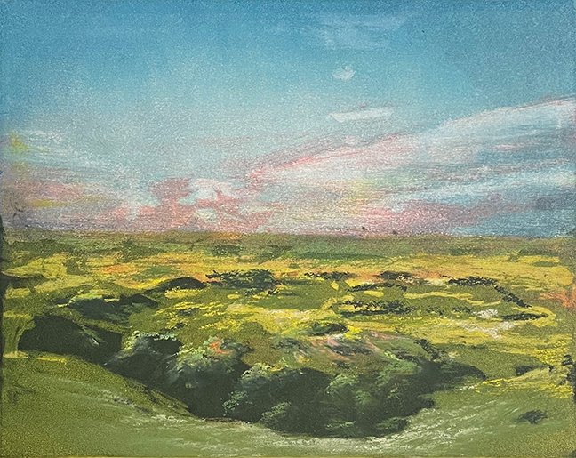 Badlands I, by John Volk, 2023, ink and pastel on Magnani Incisioni paper