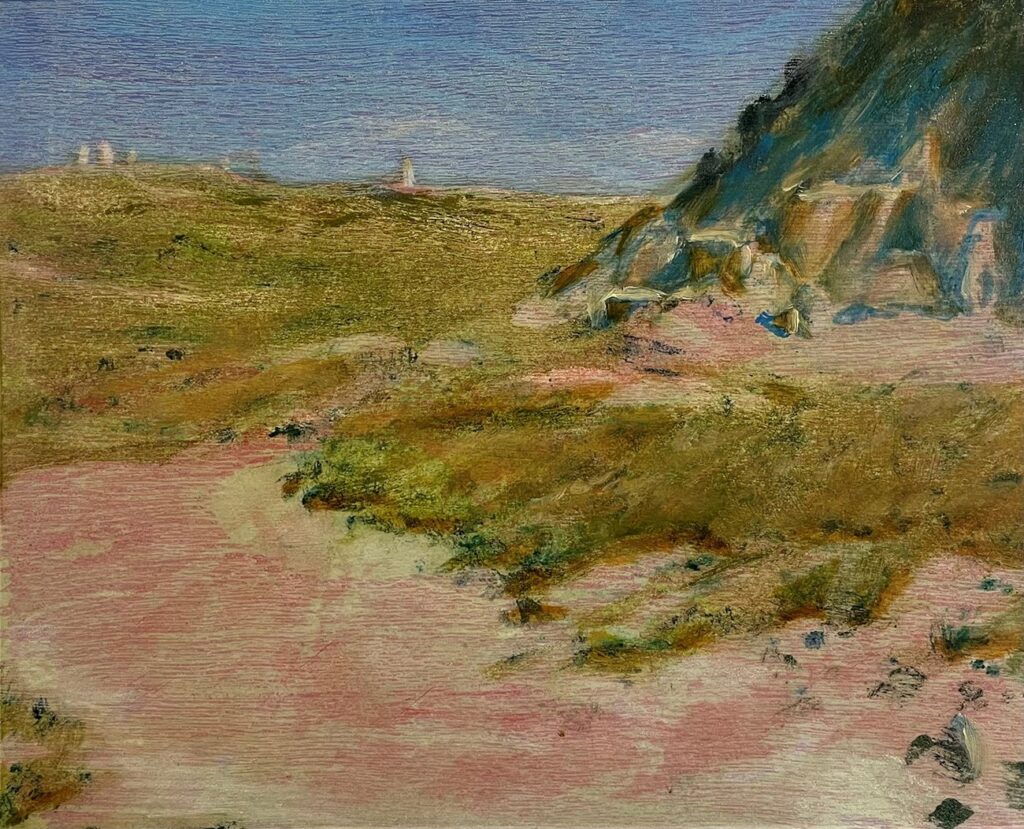 Butte, by John Volk, 2022, ink, oil, and pastel on paper