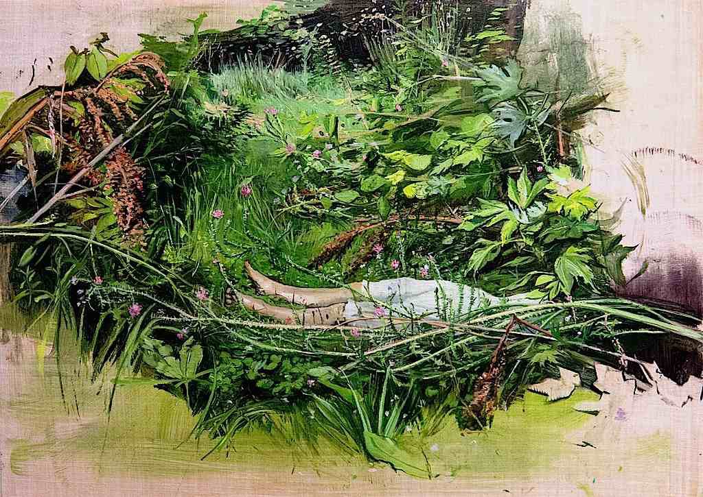 Overgrowth, by Melanie Vote, 2015, Oil on paper on wood
