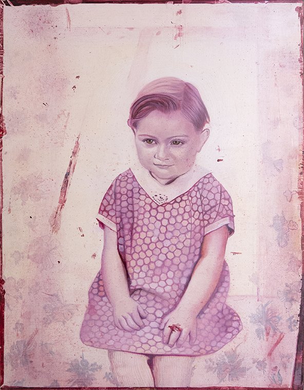 Unknown Girl Alizarin, by Melanie Vote, 2020, oil on wood