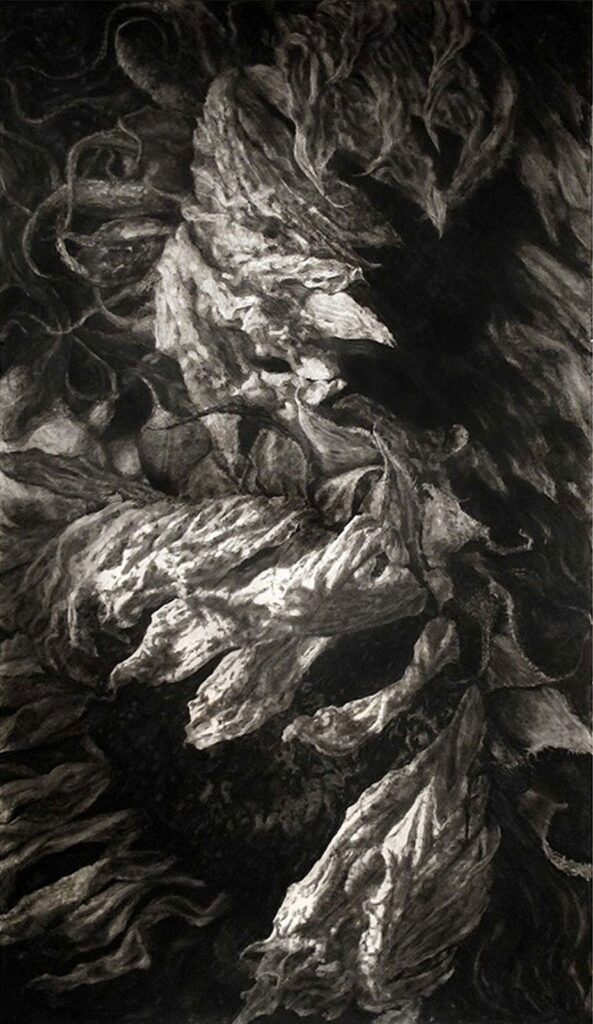 Kronos, by Tyler Vouros, 2011, Charcoal and water on paper mounted on canvas