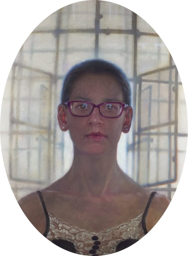 Symmetry / Asymmetry, by Anna Wakitsch, 2016, Oil on acrylic hemisphere, LEDs, 9.75 inches diameter