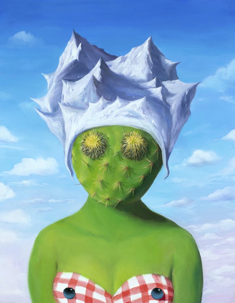Portrait with Mountain Hat, by Jingyi Wang, 2020, oil on panel