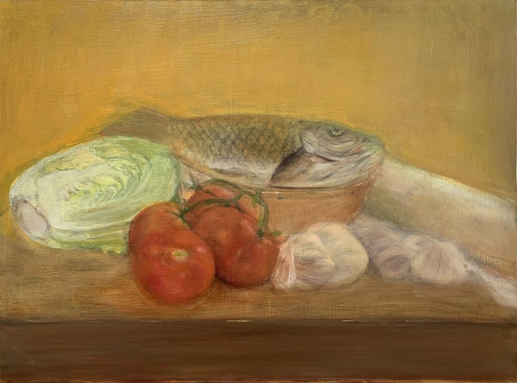 Daily Food, by Xiao Wang, 2022, oil on canvas