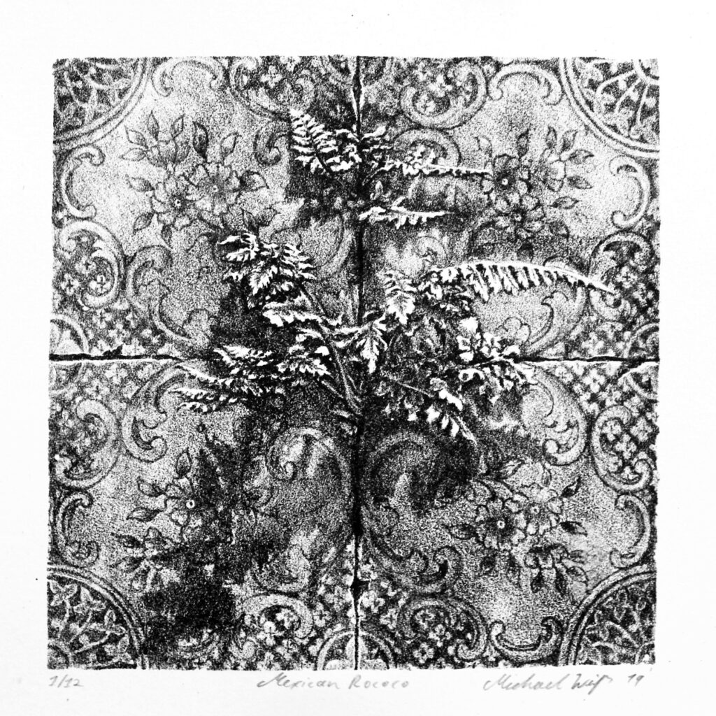 Mexican Rococo, by Michael Weiss, 2019, lithograph on paper