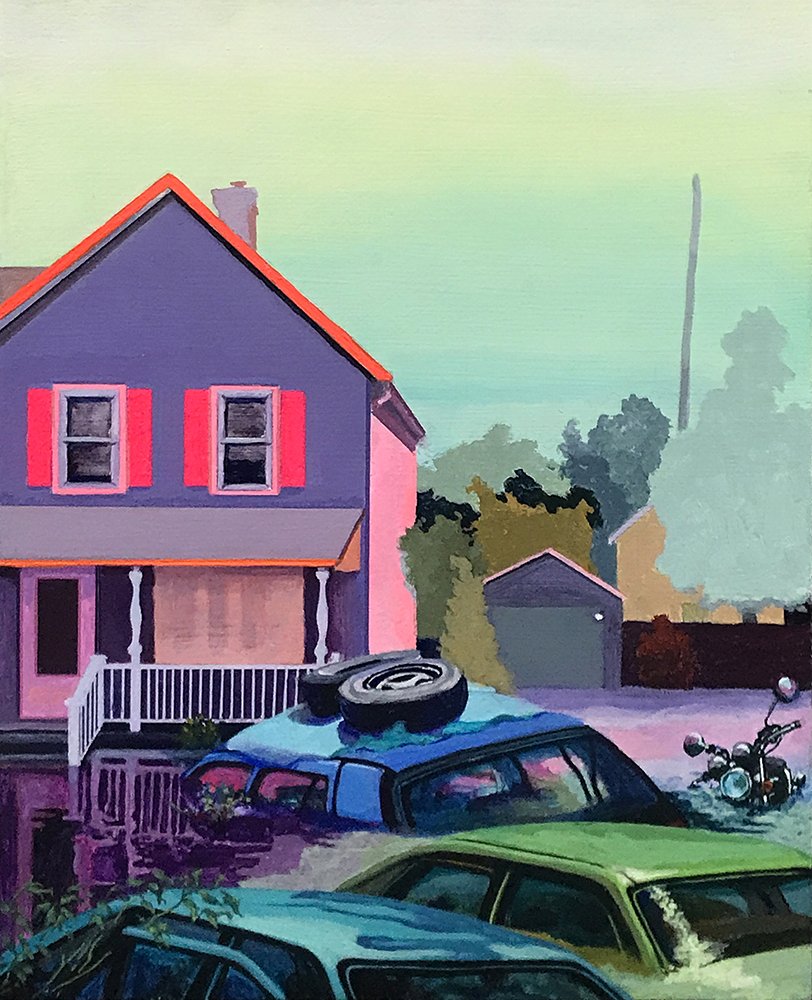 Flood, by Monica Whalley, 2024, gouache on cradled wood panel