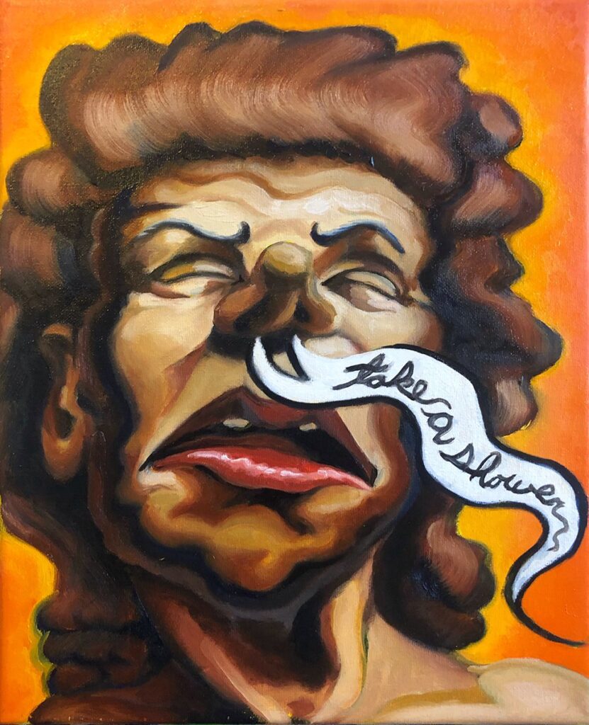 Take a Shower, by Jacque White, 2020, oil on canvas