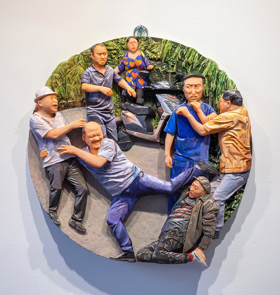 Country Love: Gang War, by Jiannan Wu, 2020, acrylic on resin, wood, and metal