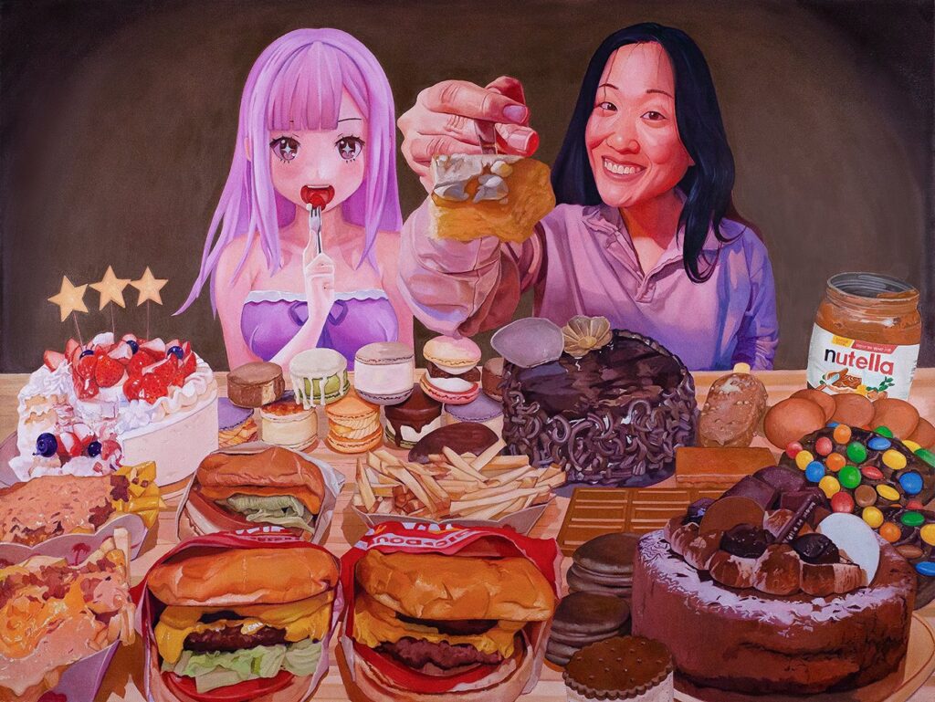 Mukbang Moment, by L. Song Wu, 2022, oil on canvas
