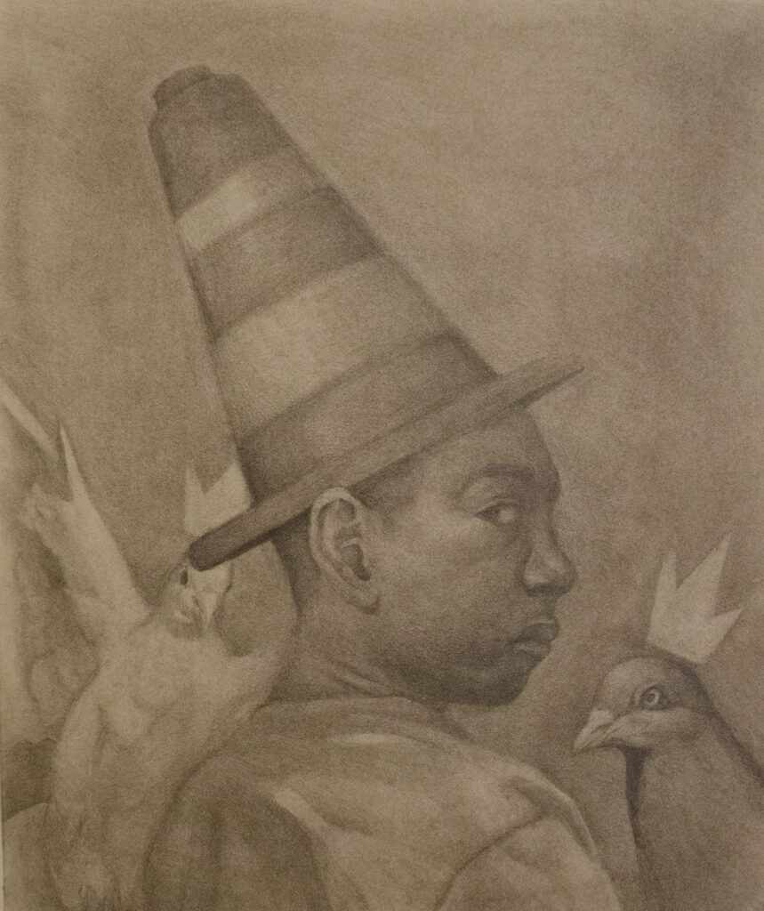Nameless King of NY, by Jim Xu, 2020, graphite and charcoal on paper