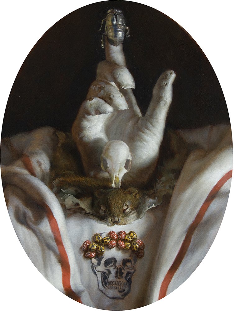 Nature Morte III, by Zane York, 2024, oil on paper mounted to panel