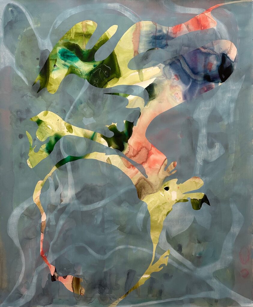 Perched, by Megan Zappulla, 2024, ink and acrylic on paper