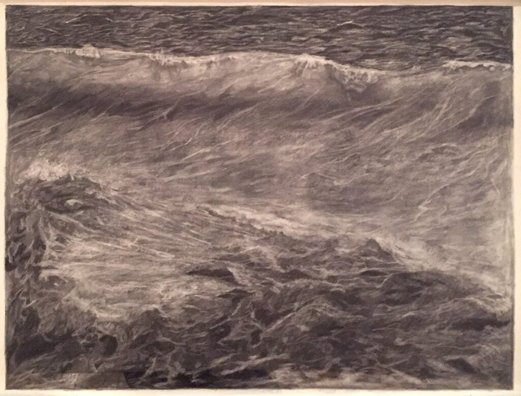 Sea, by Yicheng Zhang, 2018, charcoal on paper