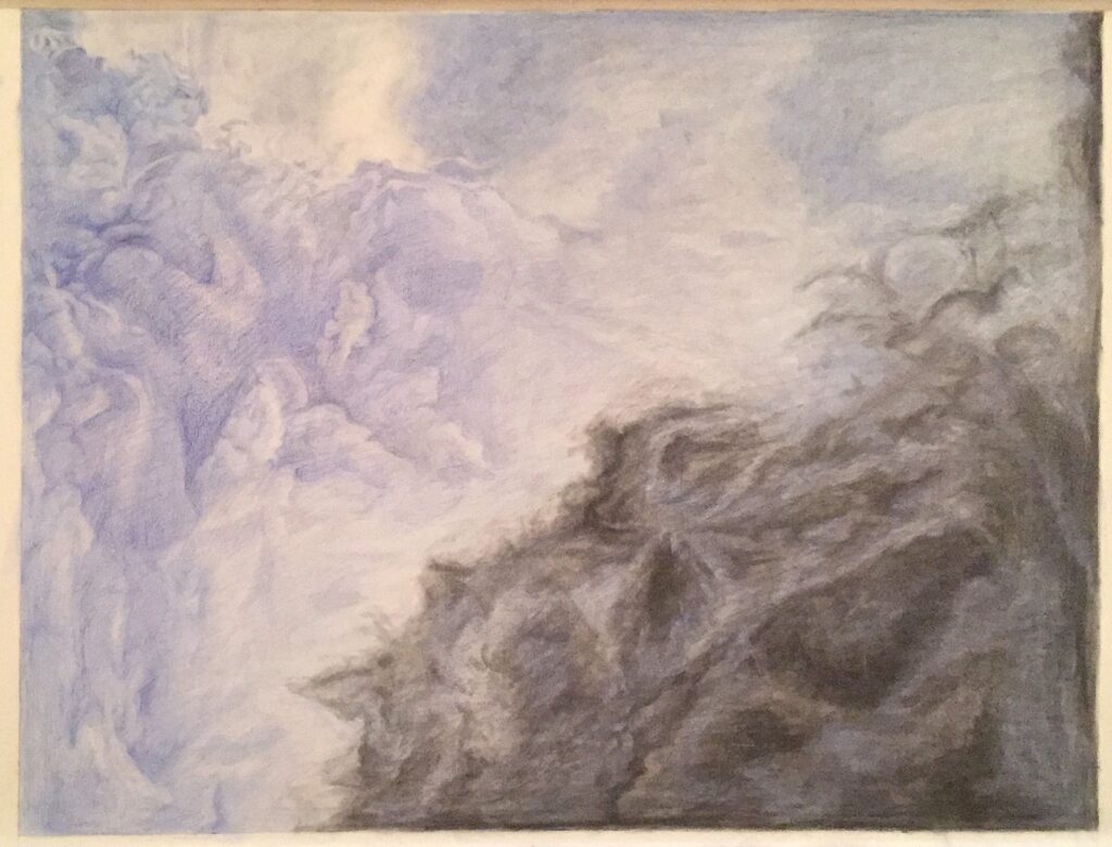 Sky, by Yicheng Zhang, 2018, charcoal and colored pencil on paper