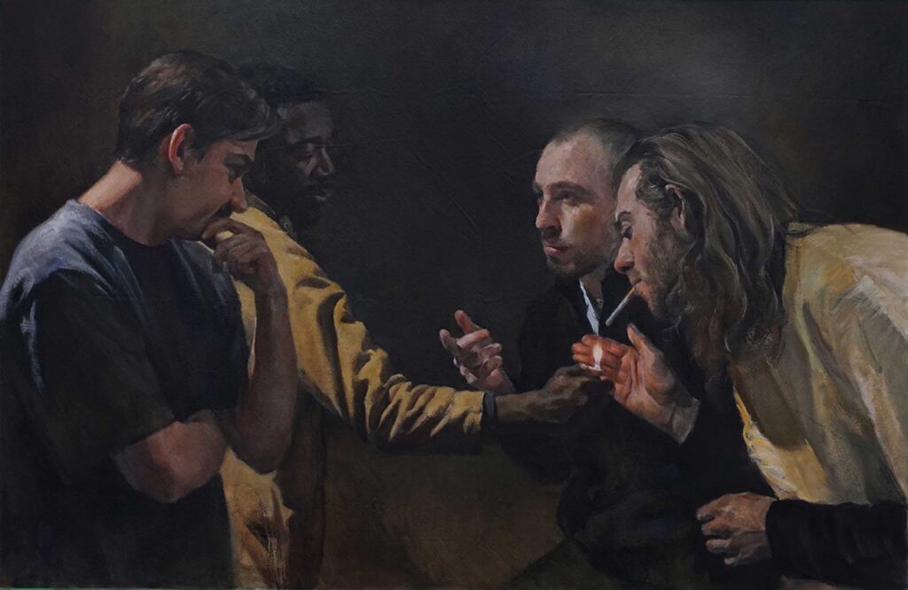 Conspiring, by Shicheng Zhao, 2022, oil on canvas