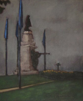 Statue Champlain, by Eugene Abrams, 2009, Acrylic on canvas