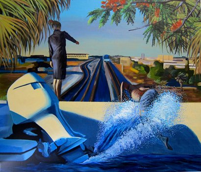 Adam and Eve Escape Paradise, by Austin Park, 2011, Acrylic on canvas