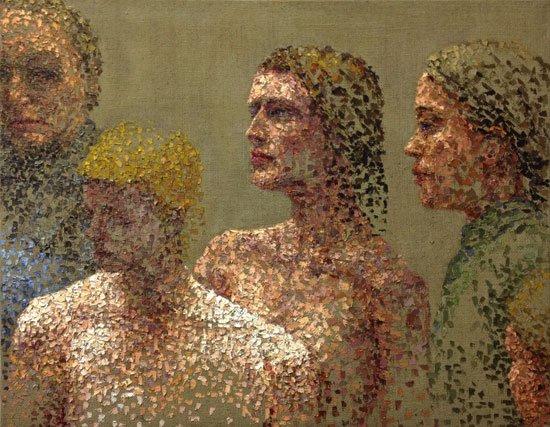 Sign of the Four, by Kiley Ames, 2012, Oil on burlap on panel