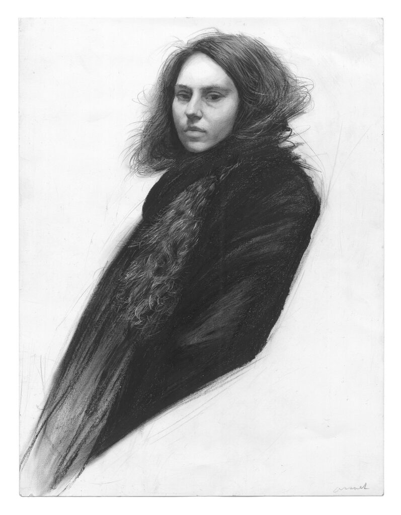 Julie with Scarf, by Steven Assael, 2013, Graphite and crayon on paper