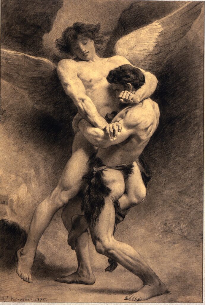 Jacob Wrestling the Angel, by Léon-Joseph-Florentine Bonnat, 1876, Pencil and black chalk on paper