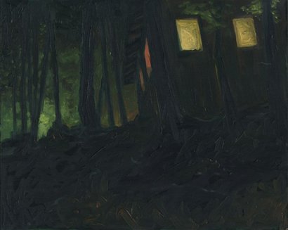 Night, Sebago Cabin from the Lake, by Carrie-Ann Bracco, 2008, oil on panel