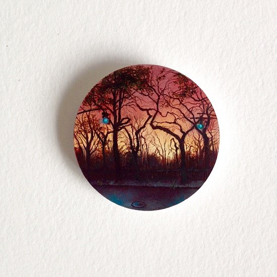 Cycling Guide to Lilliput #49, by Dina Brodsky, 2015, Oil on plexiglas, 2 inches diameter