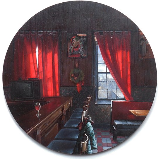 Kraine, by Dina Brodsky, 2014, Oil on plexiglas, 8 inches diameter