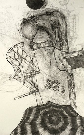 Suspension, by Matthew Comeau, 2015, Charcoal and charcoal pencil on paper