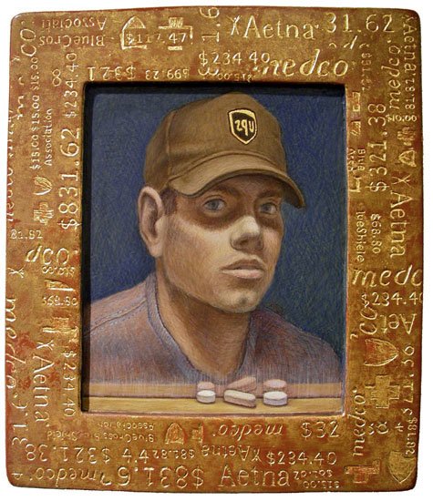 My Health Care Plan, by Casey Concelmo, 2012, tempera and 23k gold leaf on panel