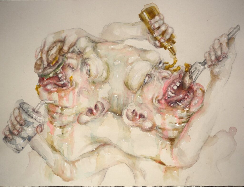 Knife and Fork, by Monica Cook, 2015, Watercolor, gouache, and graphite on paper