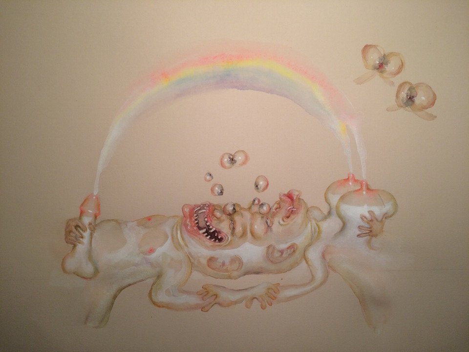 Pretzel, by Monica Cook, 2015, Watercolor, gouache, and graphite on paper