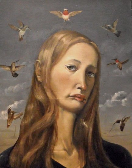 Self – Portrait with Hummingbirds, by Jessica Damsky, 2011, Oil on linen