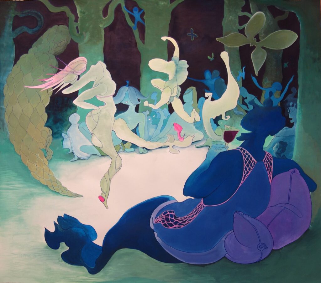 Dance Party, by Inka Essenhigh, 2015, Watercolor on paper