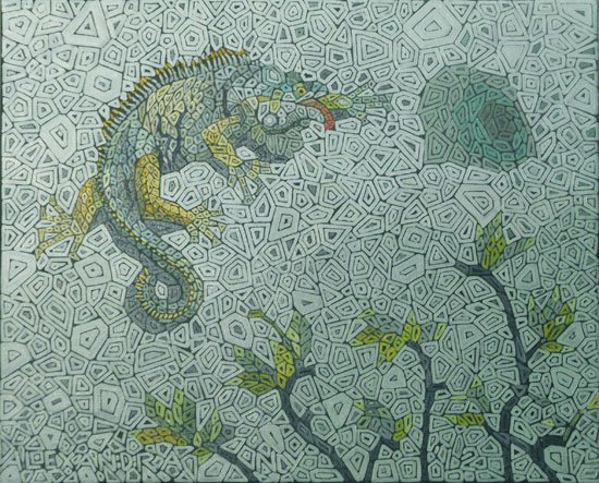 Reptile with Branches, by Alexandra Finkelchtein, 2012, Oil on canvas