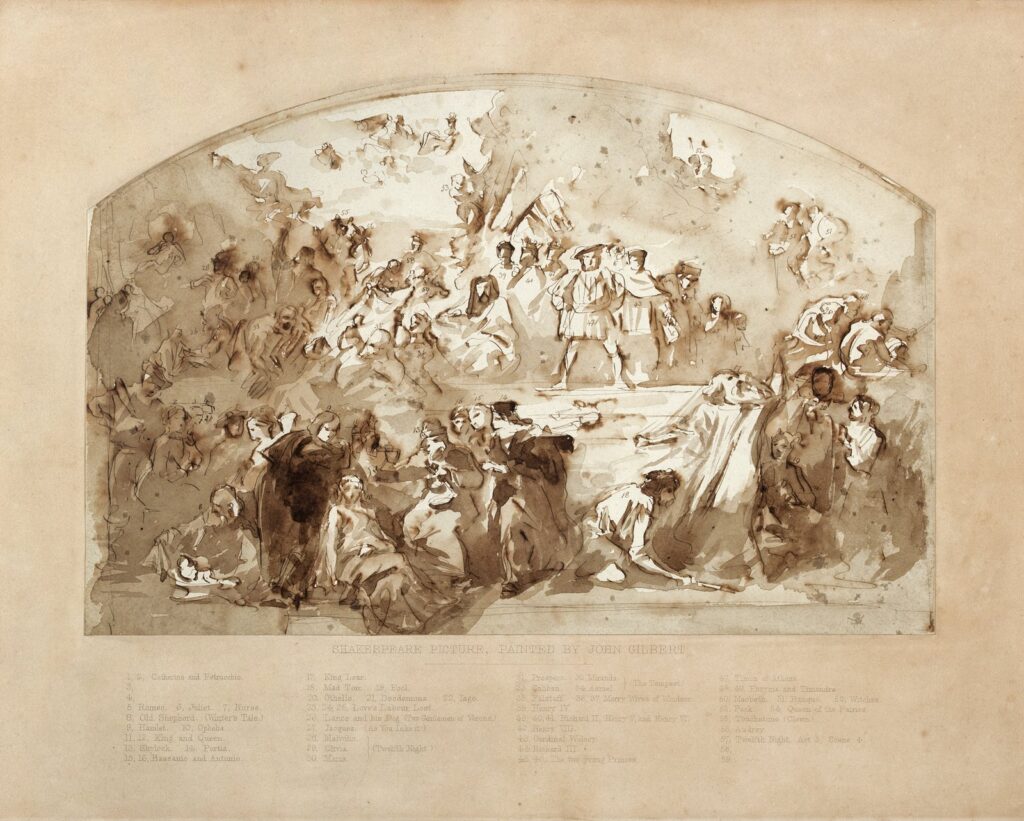 R.A, Key to The Plays of Shakespeare, ca, by Sir John Gilbert, 1849, Ink and wash on paper