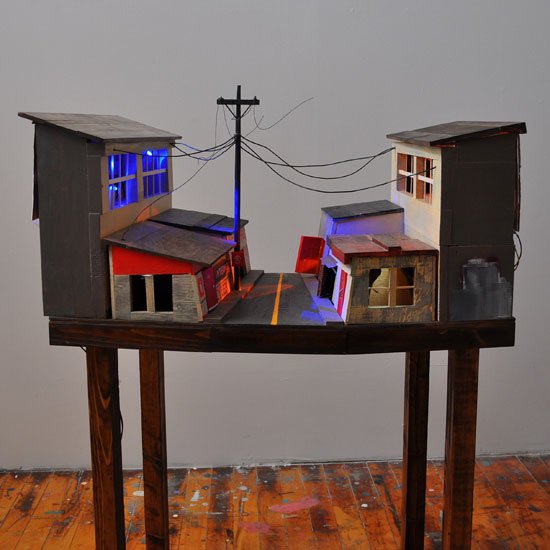 Antigua, by Jason Sho Green, 2012, Wood, wire, LED lights and paint