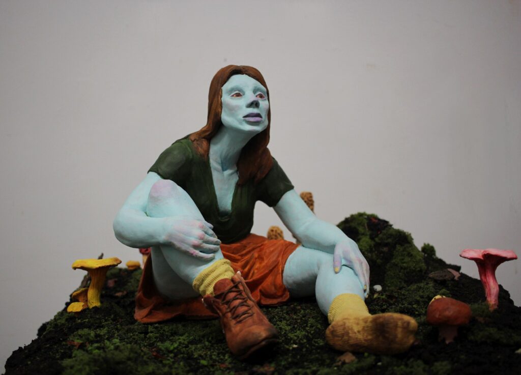 Linger, by Madison Haws, 2018, clay, coffee grounds, plaster, fabric