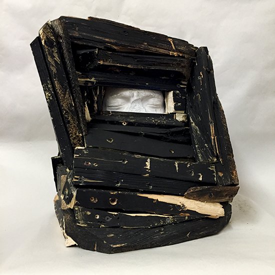 Executioner's Head, by Nicolas Holiber, 2015, Wood, screws, plaster, and acrylic