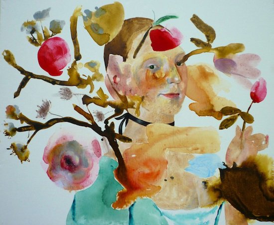 Flower Girl: After Gainsborough, by Holly Hudson, 2014, Ink, acrylic and oil crayon on canvas