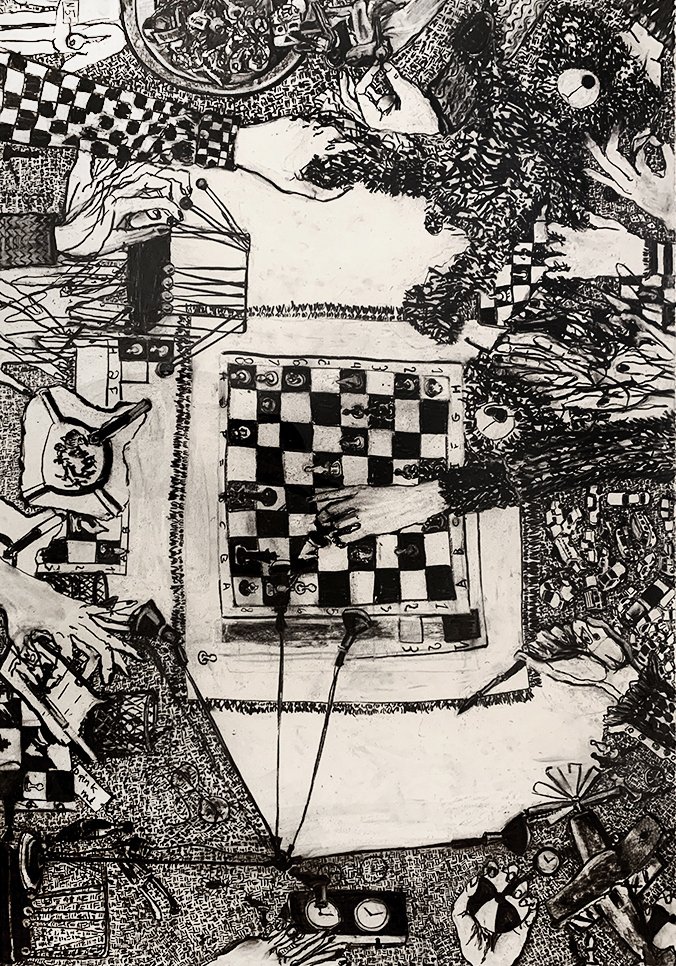 A Full House, by Anastasia Lopoukhine, 2021, charcoal on paper