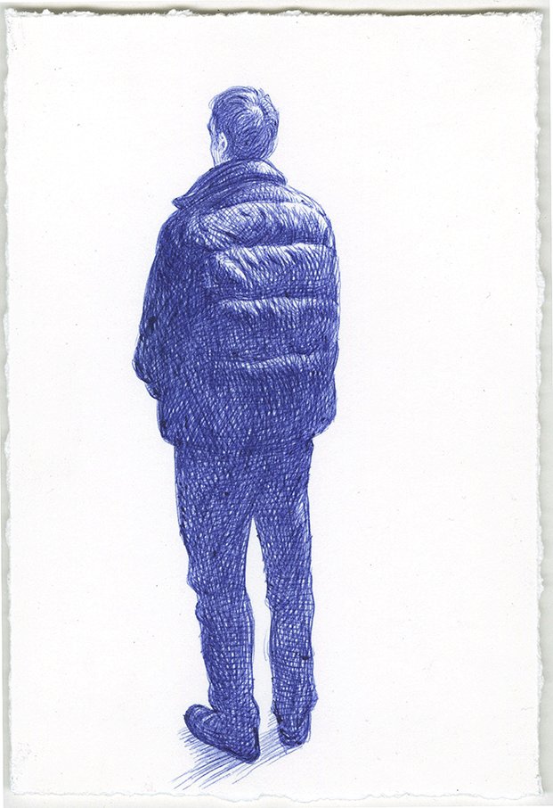 Standing MTA Rider, by Guno Park, 2016, Ink on paper