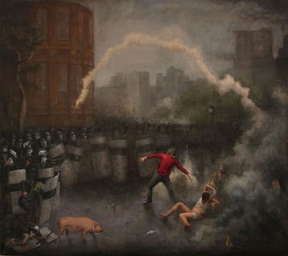 Protestors, by Dan Pelonis, 2005, oil on linen