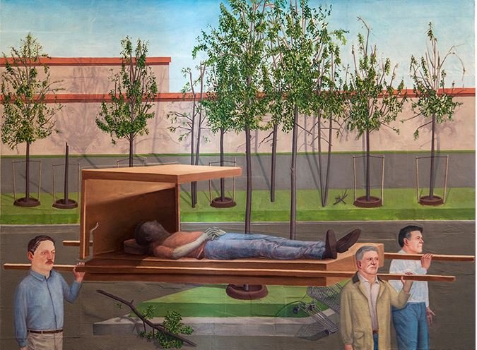 Martyr's Funeral, by Tim Buckley, 2014, oil on paper mounted on canvas