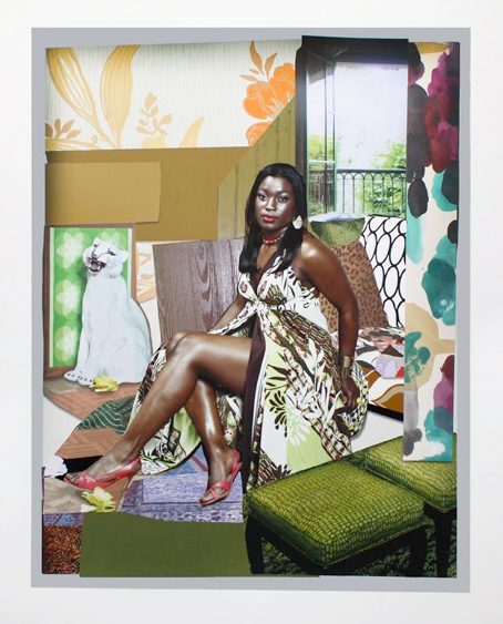 I've Been Good to Me, by Mickalene Thomas, 2015, wood veneer, and silica flocking