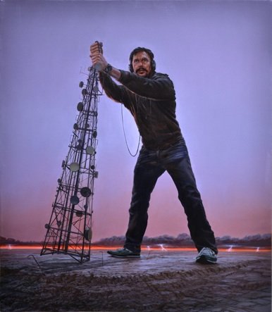 Self-Portrait as Giant Searching for the Schumann Resonance in the ELF, by Jean-Pierre Roy, 2012, Oil on canvas