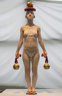 Untitled, by Chie Shimizu, plaster, ultra-cal, pigment, platinum, and white gold leaf, 25 inches