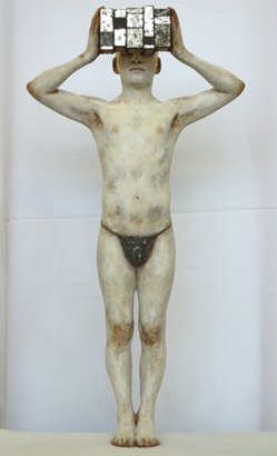 Untitled, by Chie Shimizu, plaster, ultra-cal, pigment, platinum, and white gold leaf, 25 inches