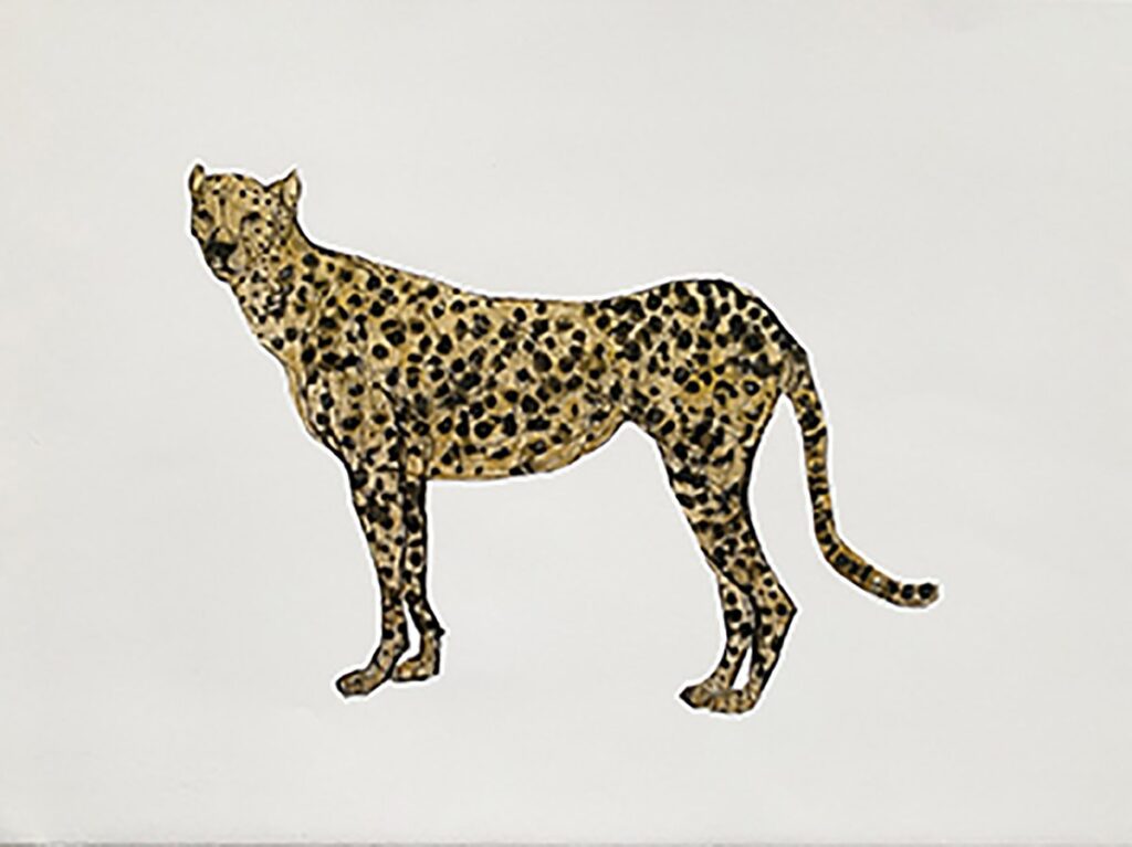 Golden Cheetah, by Susan Siegel, 2021, watercolor collage on paper