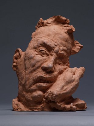 Head with Left Hand, by Robert Simon, 2007, Terracotta
