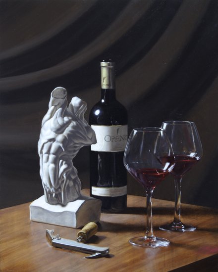 Still Life with Wine, by Joseph Ventura, 2011, Oil on panel